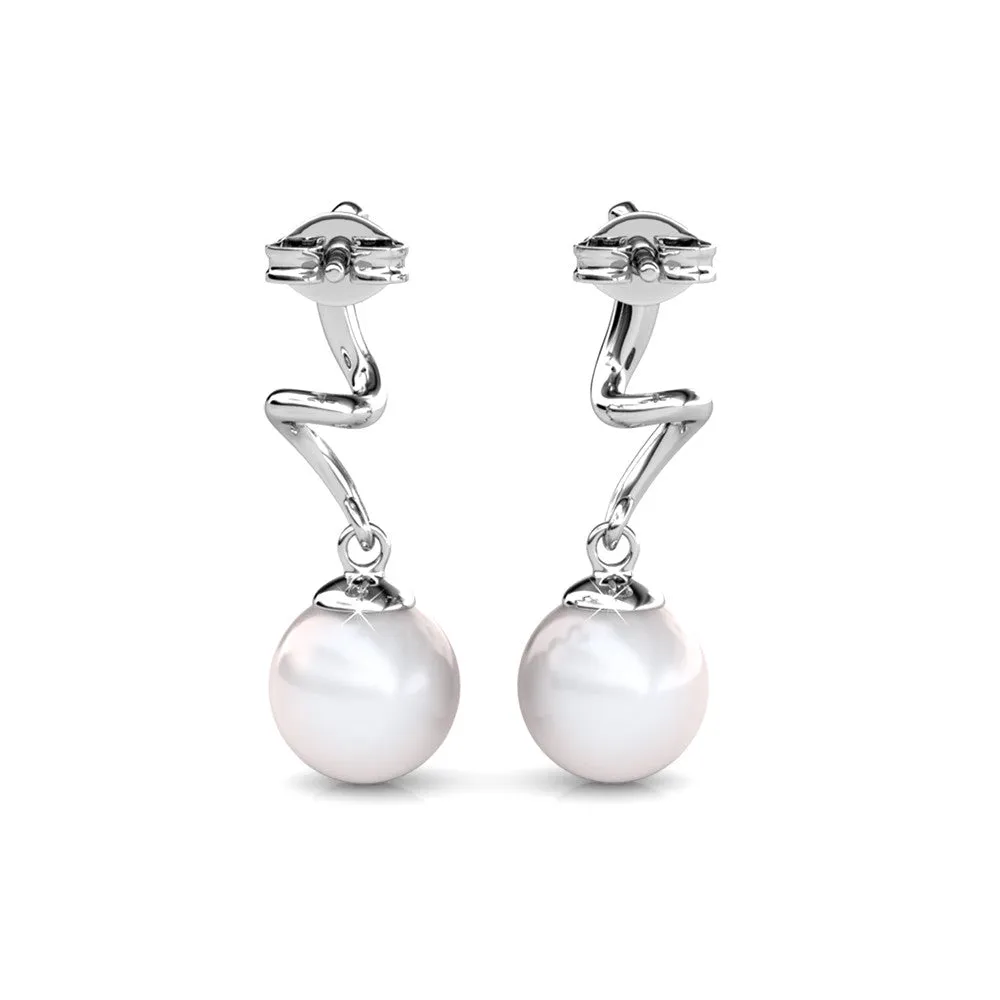 Ophelia 18k White Gold Plated Drop Pearl Earrings with Swarovski Crystals