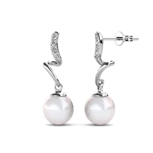 Ophelia 18k White Gold Plated Drop Pearl Earrings with Swarovski Crystals