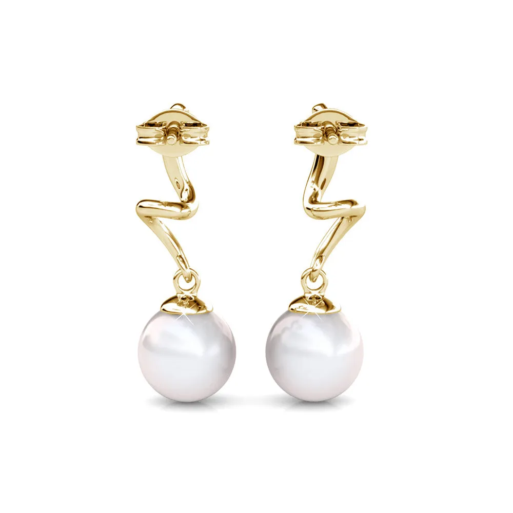 Ophelia 18k White Gold Plated Drop Pearl Earrings with Swarovski Crystals