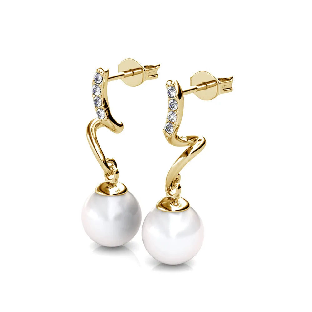Ophelia 18k White Gold Plated Drop Pearl Earrings with Swarovski Crystals