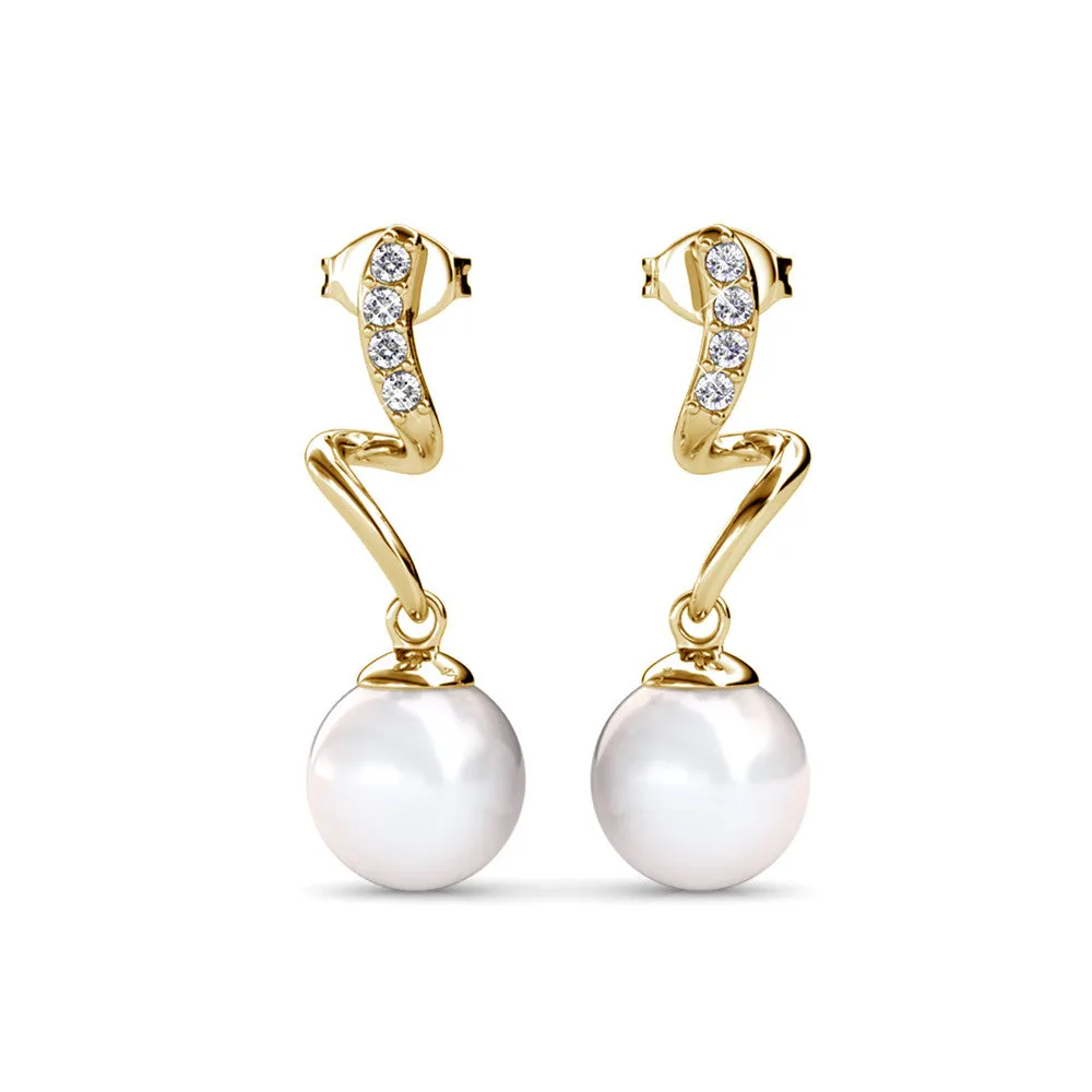 Ophelia 18k White Gold Plated Drop Pearl Earrings with Swarovski Crystals