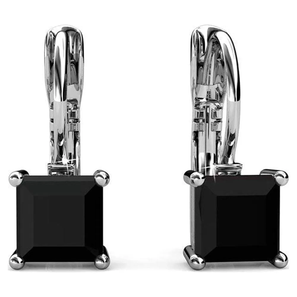 Samantha 18k White Gold Plated Drop Earrings with Black Swarovski Crystal