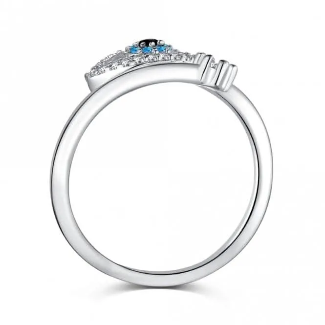 Silver Rhodium Plated Sparkling Zirconia Adjustable Blue Evil Eye Ring ERLR013 Ania Haie Jewellery