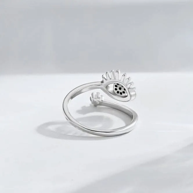 Silver Rhodium Plated Sparkling Zirconia Adjustable Blue Evil Eye Ring ERLR013 Ania Haie Jewellery