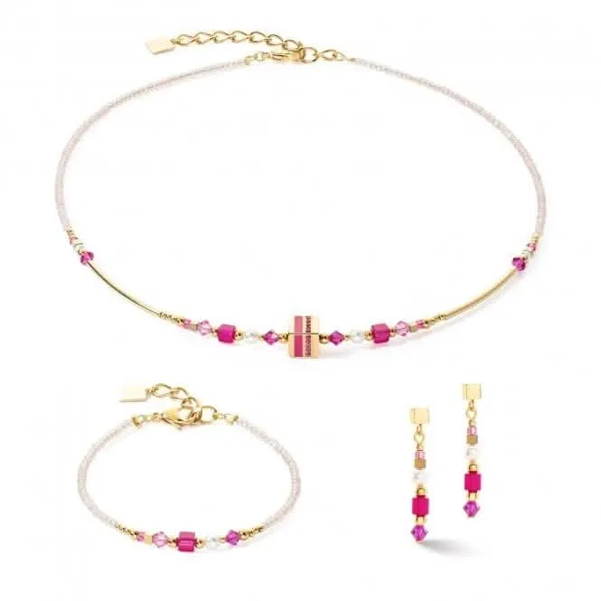 Square Stripes Magenta-Gold Necklace 4355/10-0416 Coeur De Lion Jewellery