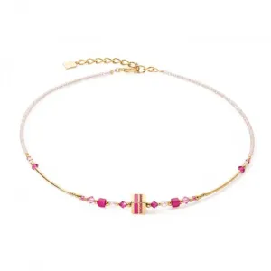 Square Stripes Magenta-Gold Necklace 4355/10-0416 Coeur De Lion Jewellery
