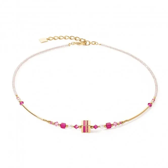 Square Stripes Magenta-Gold Necklace 4355/10-0416 Coeur De Lion Jewellery