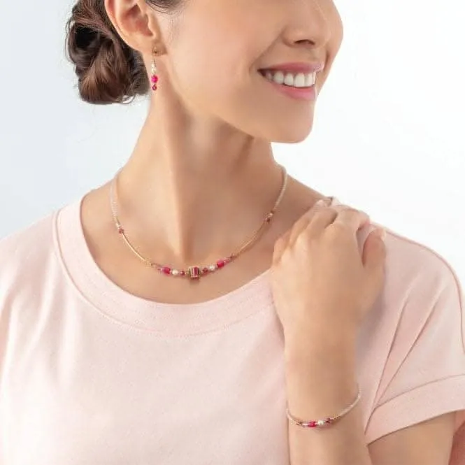 Square Stripes Magenta-Gold Necklace 4355/10-0416 Coeur De Lion Jewellery