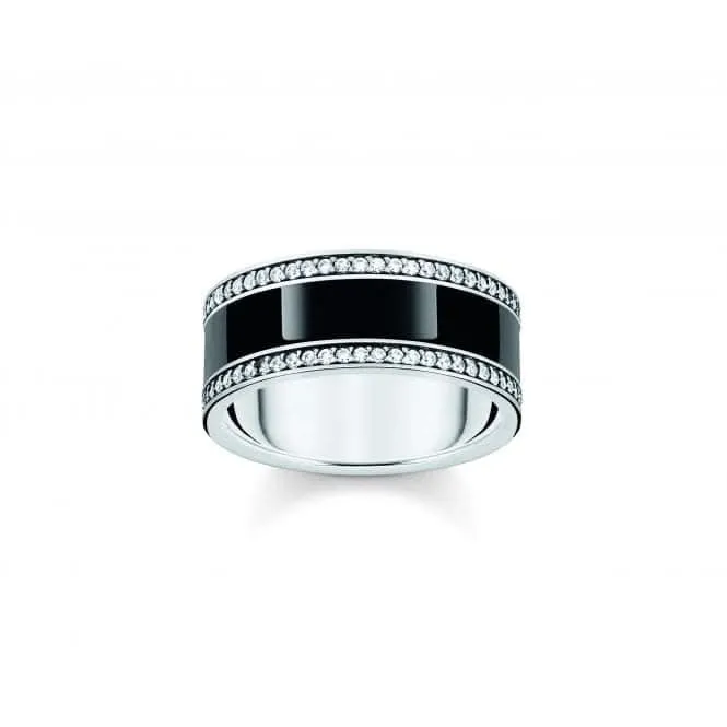 Sterling Silver Black Enamel And Zirconia Band Ring TR2446-691-11 Thomas Sabo Rings
