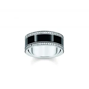 Sterling Silver Black Enamel And Zirconia Band Ring TR2446-691-11 Thomas Sabo Rings