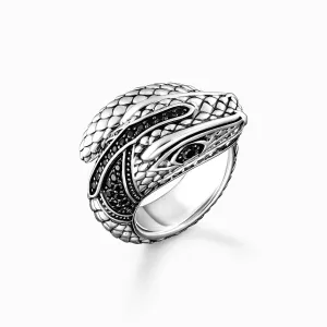 Sterling Silver Black Stones Snake Ring TR1964-643-11 Thomas Sabo Rings