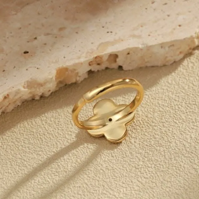 Sterling Silver Gold Plated Adjustable Green Lucky 4 Leaf Ring ERLR005 Ania Haie Jewellery