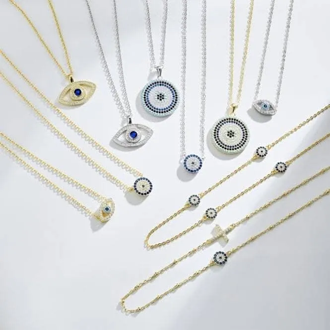 Sterling Silver Gold Plated Blue Evil Eye Necklace ERLN039 Ania Haie Jewellery