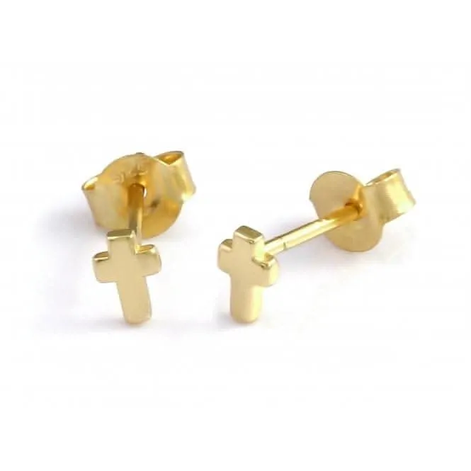 Sterling Silver Gold Plated Cross Stud Earrings Ania Haie Jewellery