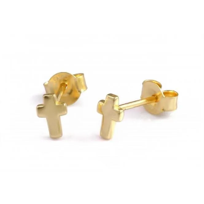 Sterling Silver Gold Plated Cross Stud Earrings Ania Haie Jewellery