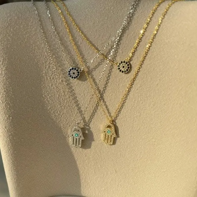 Sterling Silver Gold Plated Double Chain Evil Eye Necklace ERLN037 Ania Haie Jewellery