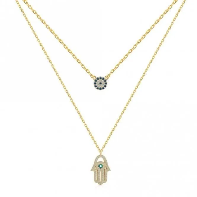 Sterling Silver Gold Plated Double Chain Evil Eye Necklace ERLN037 Ania Haie Jewellery