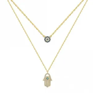 Sterling Silver Gold Plated Double Chain Evil Eye Necklace ERLN037 Ania Haie Jewellery