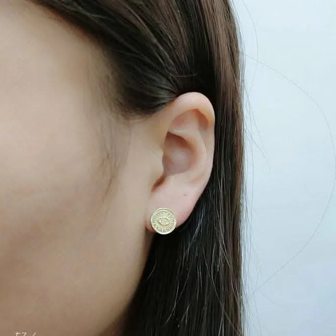 Sterling Silver Gold Plated Evil Eye Disc Earrings ERLE085 Ania Haie Jewellery