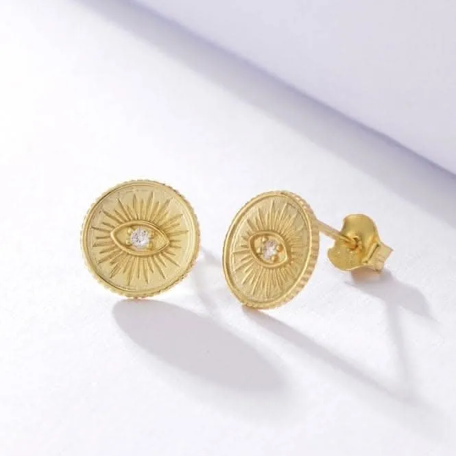 Sterling Silver Gold Plated Evil Eye Disc Earrings ERLE085 Ania Haie Jewellery
