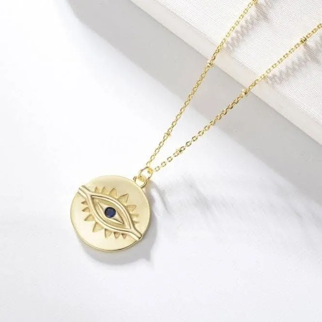 Sterling Silver Gold Plated Evil Eye Disc Necklace ERLN044 Ania Haie Jewellery