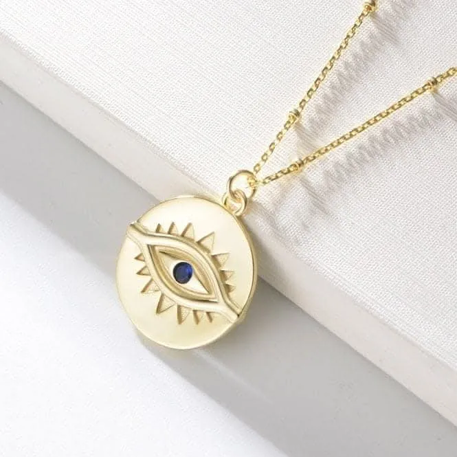 Sterling Silver Gold Plated Evil Eye Disc Necklace ERLN044 Ania Haie Jewellery