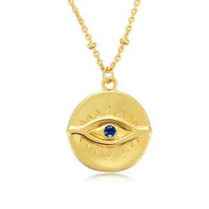 Sterling Silver Gold Plated Evil Eye Disc Necklace ERLN044 Ania Haie Jewellery