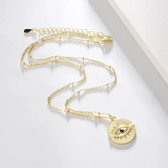 Sterling Silver Gold Plated Evil Eye Disc Necklace ERLN044 Ania Haie Jewellery