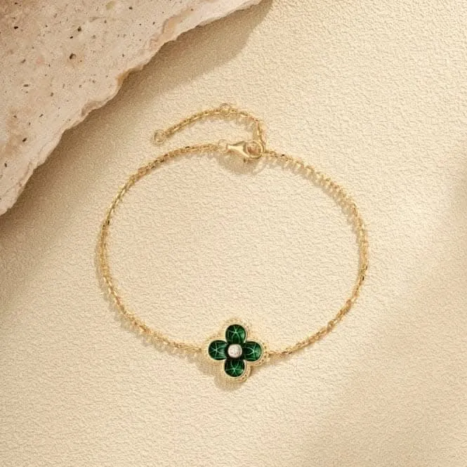 Sterling Silver Gold Plated Green Lucky 4 Leaf Bracelet ERLB040 Ania Haie Jewellery