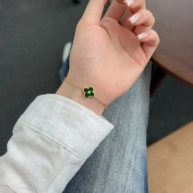 Sterling Silver Gold Plated Green Lucky 4 Leaf Bracelet ERLB040 Ania Haie Jewellery