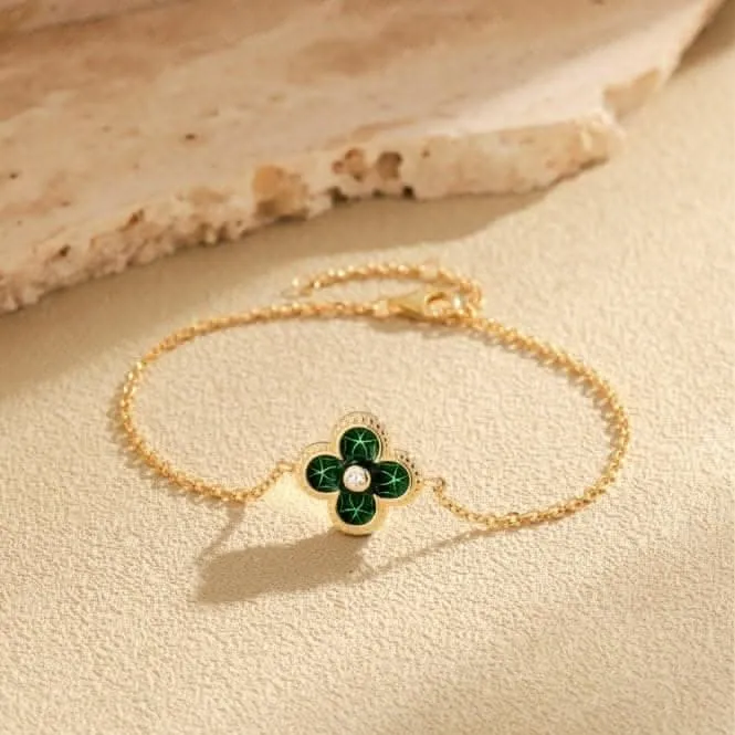 Sterling Silver Gold Plated Green Lucky 4 Leaf Bracelet ERLB040 Ania Haie Jewellery