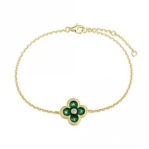 Sterling Silver Gold Plated Green Lucky 4 Leaf Bracelet ERLB040 Ania Haie Jewellery