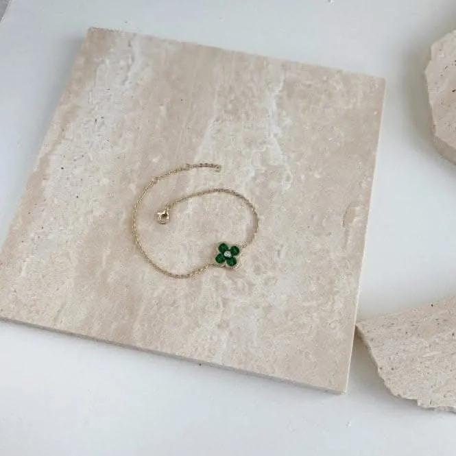 Sterling Silver Gold Plated Green Lucky 4 Leaf Bracelet ERLB040 Ania Haie Jewellery