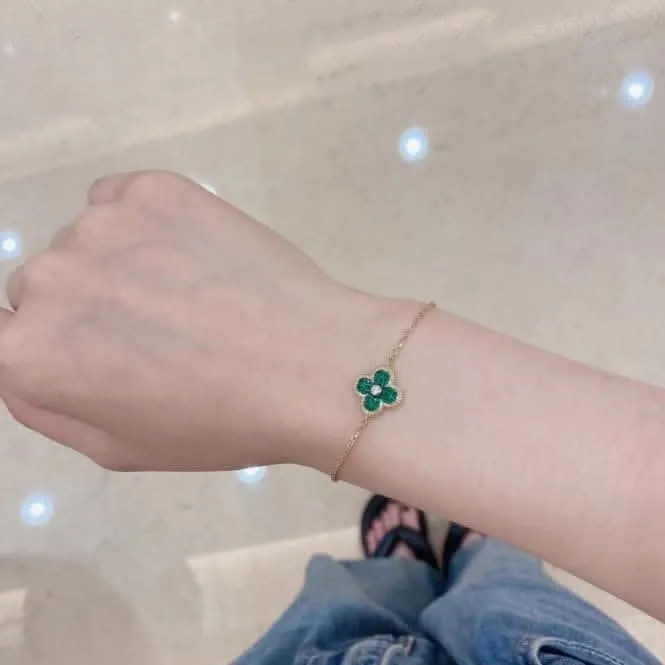 Sterling Silver Gold Plated Green Lucky 4 Leaf Bracelet ERLB040 Ania Haie Jewellery