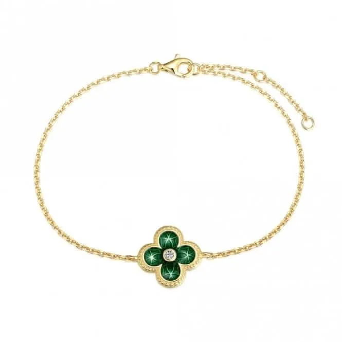 Sterling Silver Gold Plated Green Lucky 4 Leaf Bracelet ERLB040 Ania Haie Jewellery