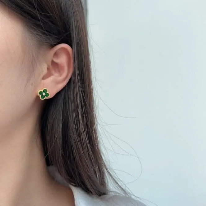 Sterling Silver Gold Plated Green Lucky 4 Leaf Earrings ERLE078 Ania Haie Jewellery