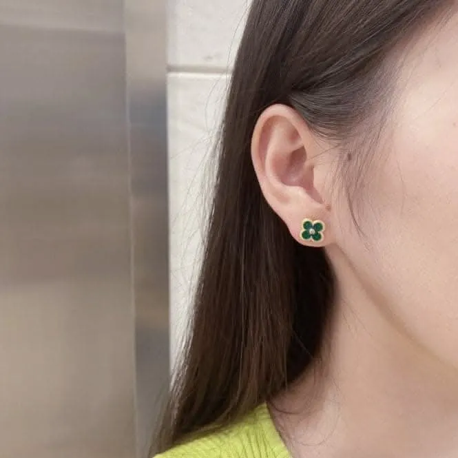 Sterling Silver Gold Plated Green Lucky 4 Leaf Earrings ERLE078 Ania Haie Jewellery