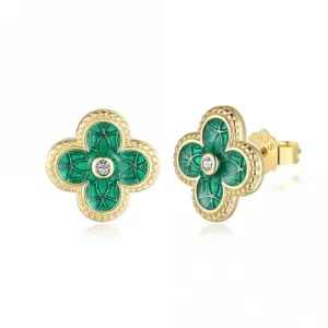 Sterling Silver Gold Plated Green Lucky 4 Leaf Earrings ERLE078 Ania Haie Jewellery