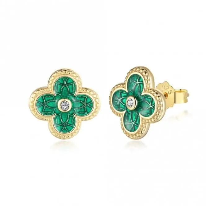 Sterling Silver Gold Plated Green Lucky 4 Leaf Earrings ERLE078 Ania Haie Jewellery