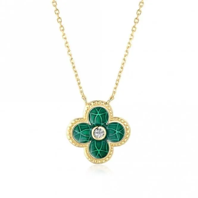 Sterling Silver Gold Plated Green Lucky 4 Leaf Necklace ERLN029 Ania Haie Jewellery