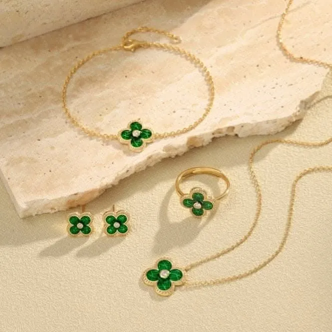 Sterling Silver Gold Plated Green Lucky 4 Leaf Necklace ERLN029 Ania Haie Jewellery
