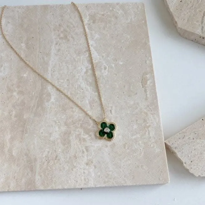 Sterling Silver Gold Plated Green Lucky 4 Leaf Necklace ERLN029 Ania Haie Jewellery