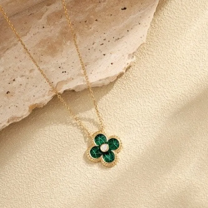Sterling Silver Gold Plated Green Lucky 4 Leaf Necklace ERLN029 Ania Haie Jewellery