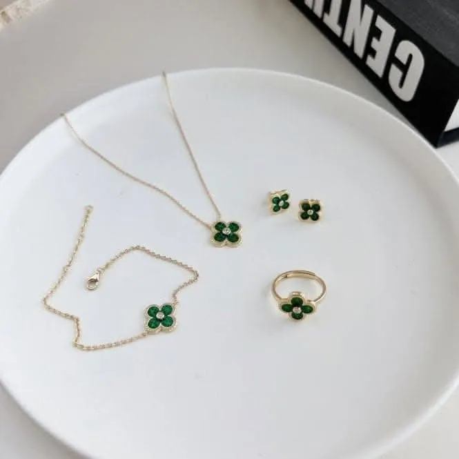 Sterling Silver Gold Plated Green Lucky 4 Leaf Necklace ERLN029 Ania Haie Jewellery