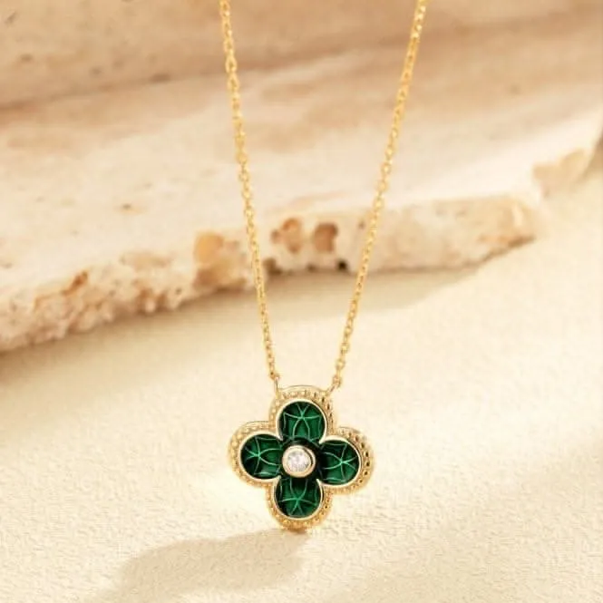 Sterling Silver Gold Plated Green Lucky 4 Leaf Necklace ERLN029 Ania Haie Jewellery