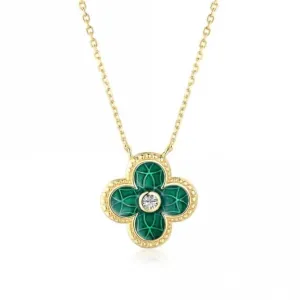 Sterling Silver Gold Plated Green Lucky 4 Leaf Necklace ERLN029 Ania Haie Jewellery