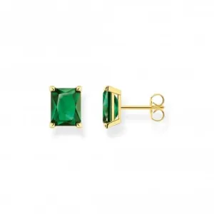 Sterling Silver Gold Plated Green Stone Earrings H2201-472-6 Thomas Sabo Earrings
