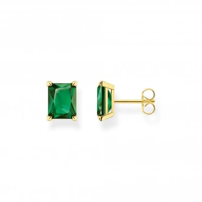 Sterling Silver Gold Plated Green Stone Earrings H2201-472-6 Thomas Sabo Earrings