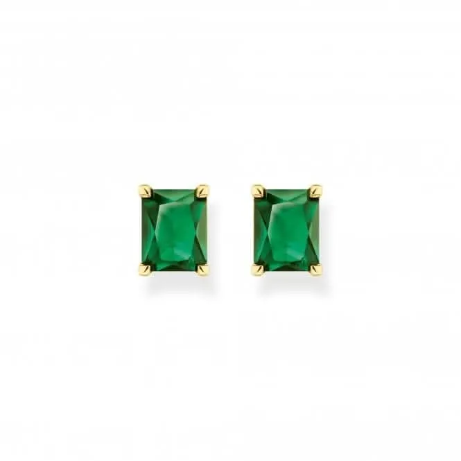 Sterling Silver Gold Plated Green Stone Earrings H2201-472-6 Thomas Sabo Earrings