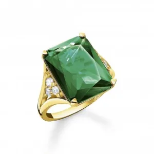 Sterling Silver Gold Plated Green Stone Ring TR2339-971-6 Thomas Sabo Rings
